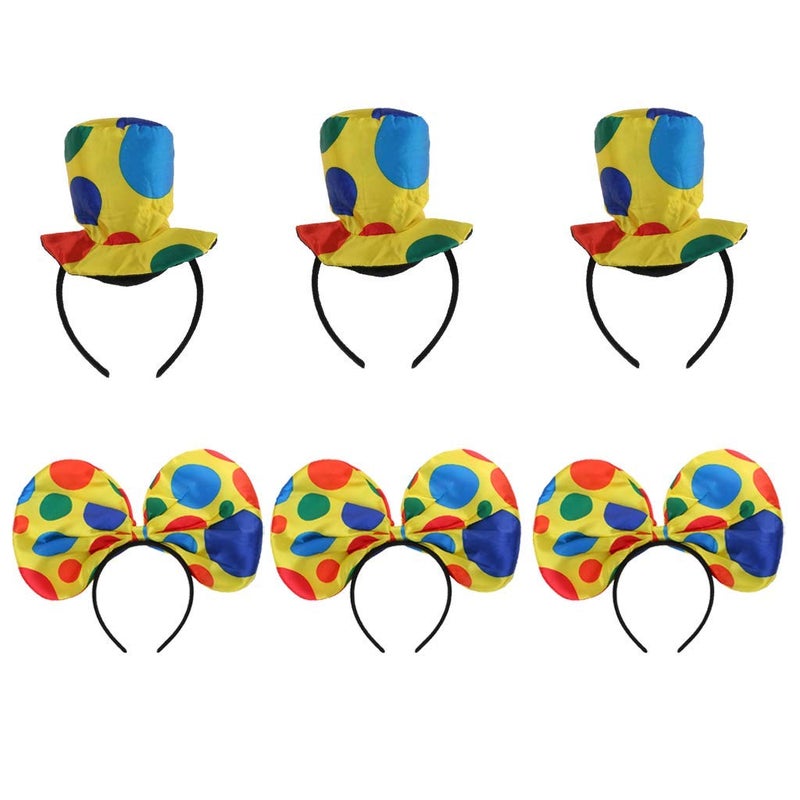 FRECI 6pcs Clown Headband Polka Dot Clown Hat for Halloween Cosplay Costume Accessories, Multicolored, Medium - Image 1